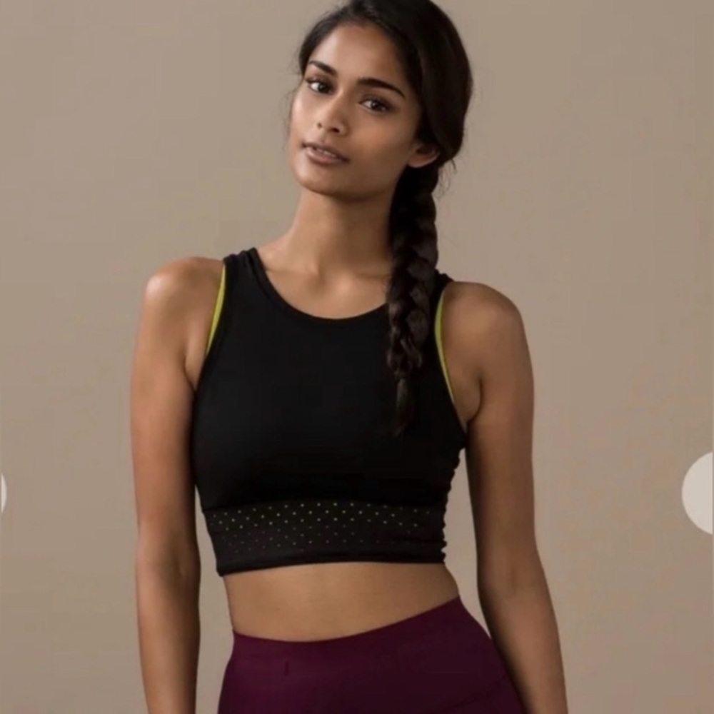 lululemon athletica Black Crop Sports Bra with Lime Accents